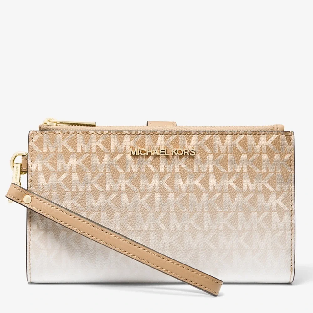 MICHAEL KORS Jet Set Large Ombré Logo Double-Zip Wristlet-Wallet-Phone Case NWT